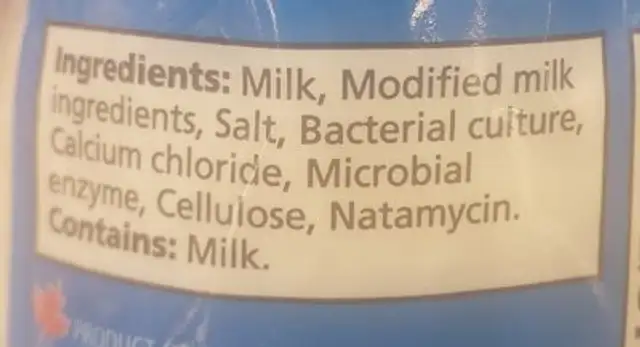 Mozzarella ingredients label