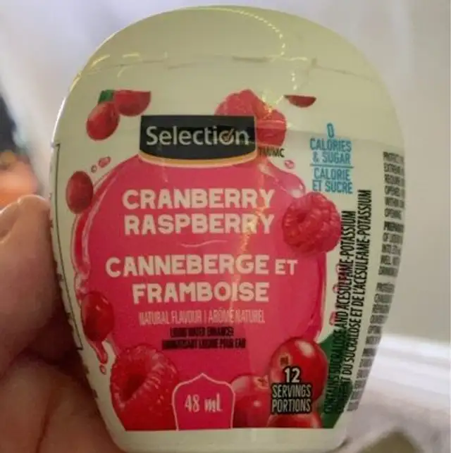 Selection cranberry raspberry liquid water enhancer front packaging