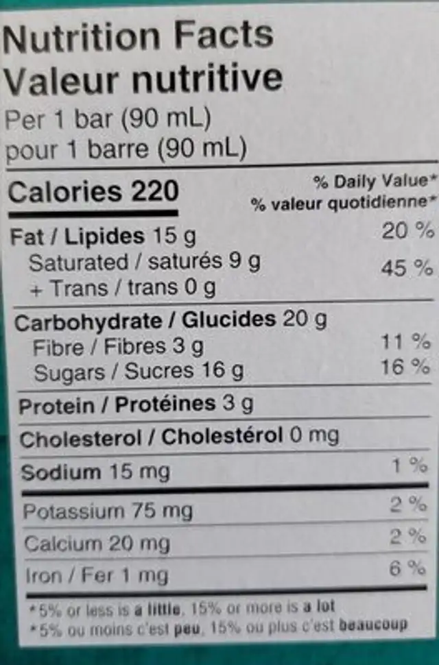 Barres à base d'amandes à la vanille avec enrobage chocolaté nutrition facts table