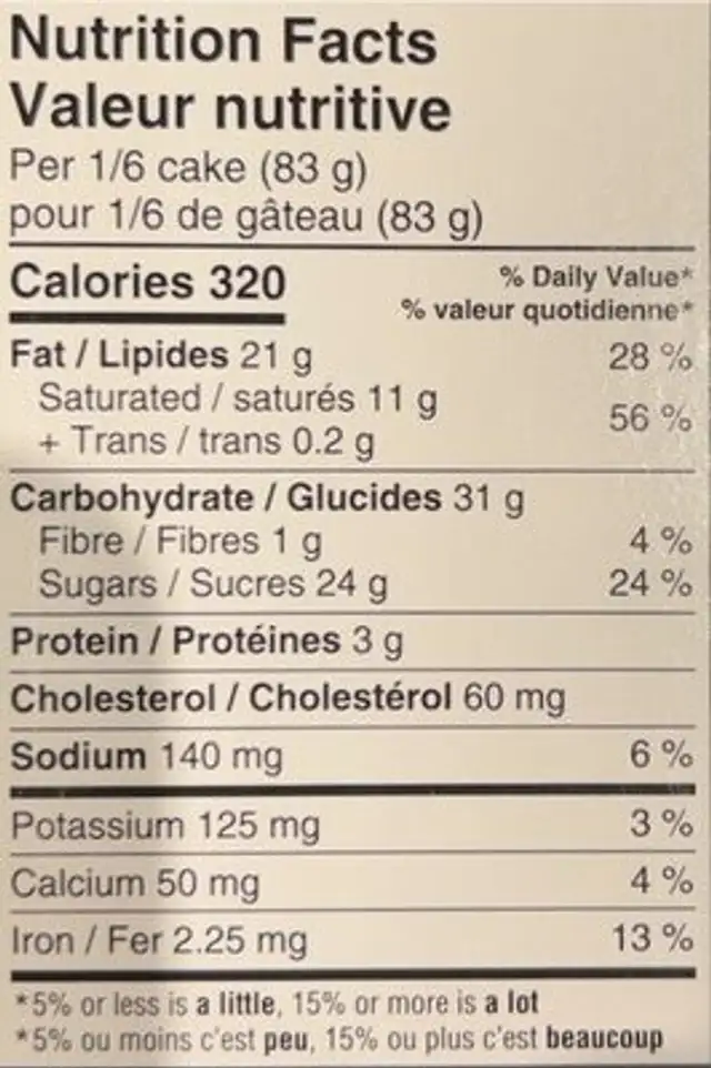 Triple Chocolate nutrition facts table