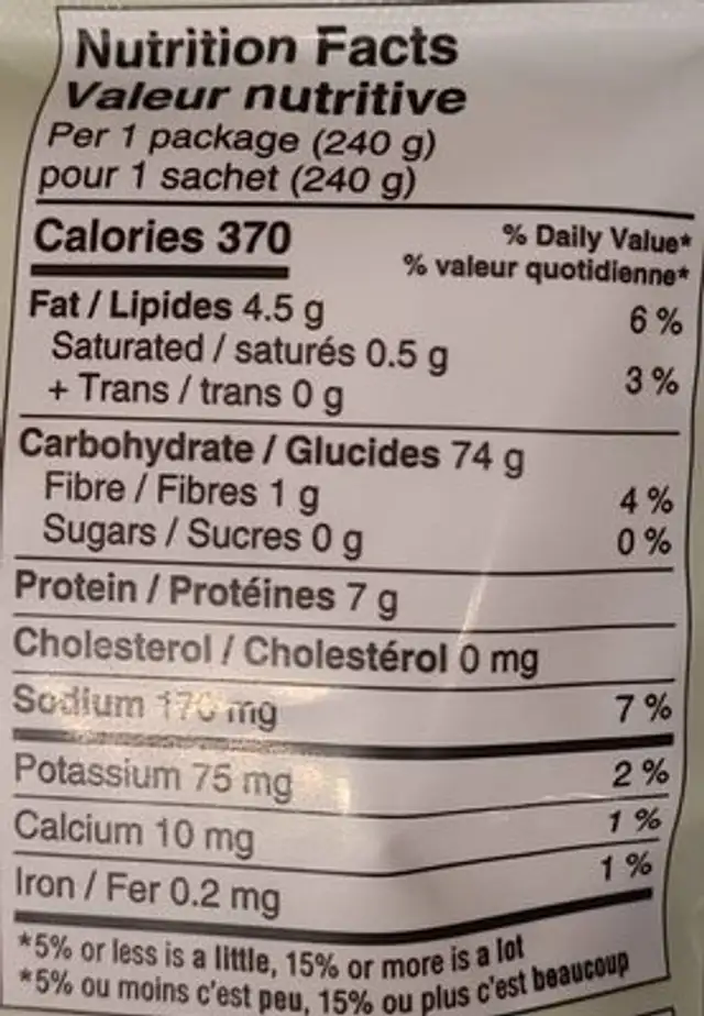 Riz basmati Biologique nutrition facts table