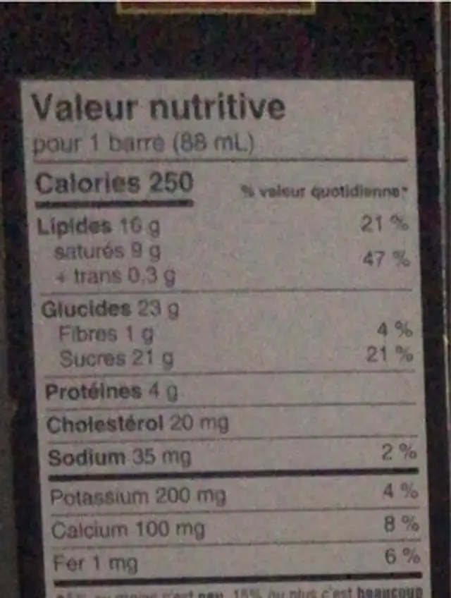 Crunchy almond nutrition facts table