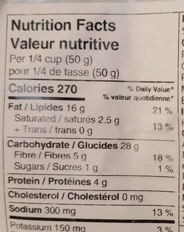 Croustille de maïs nutrition facts table