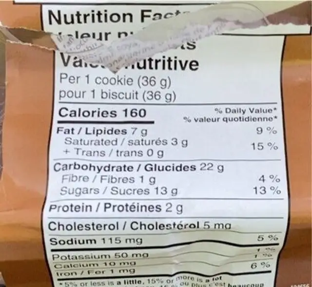 chocolate chip cookies nutrition facts table