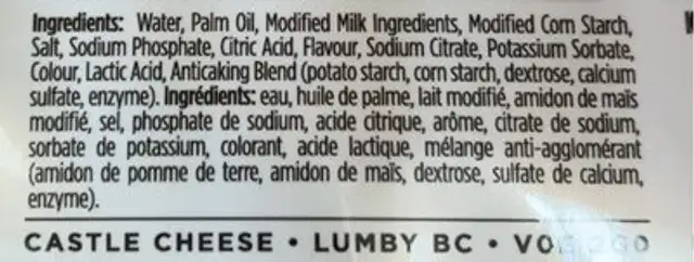 Cheese nutrition facts table