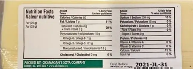 Mozzarella flavored loaf nutrition facts table