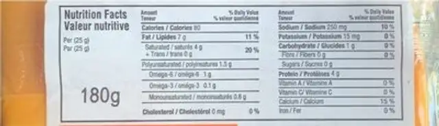 Cheddar Flavoured Loaf nutrition facts table