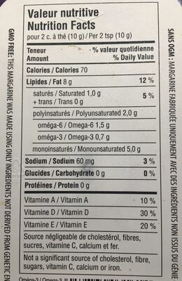 Margarine Canola Omega-3 - Retail ingredients label