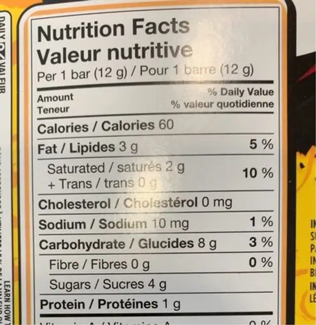 Coffee Crisp nutrition facts table