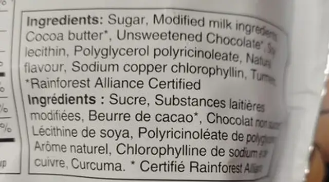 Aero ingredients label