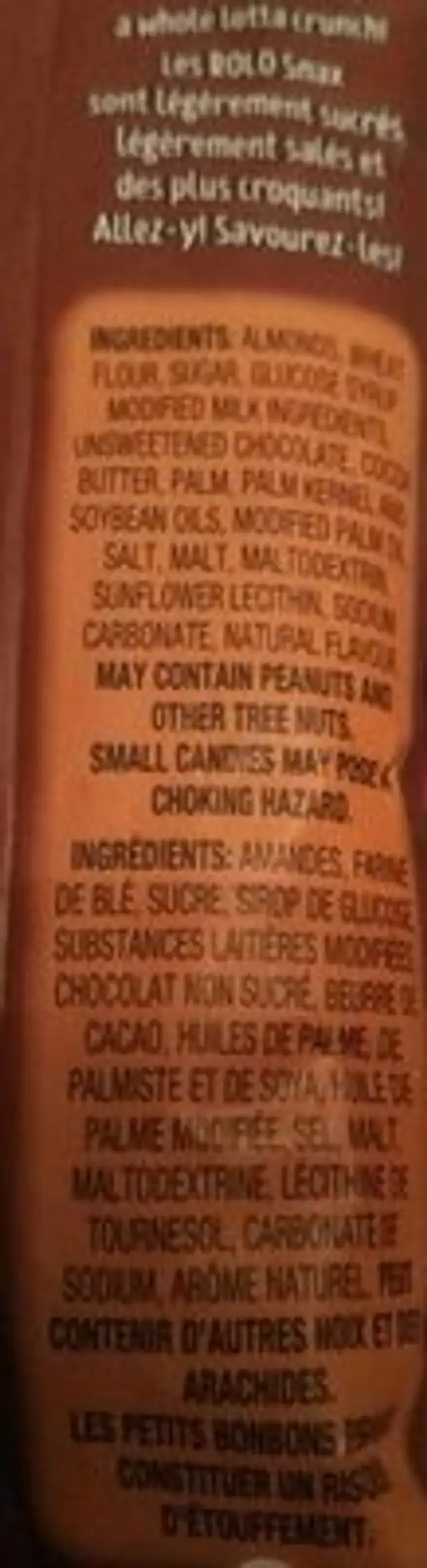Rolo snax ingredients label