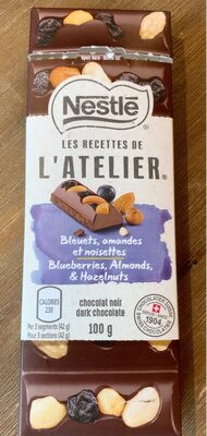 Chocolat noir - bleuets, amandes et noisettes front packaging