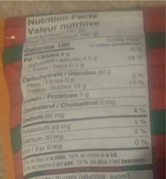 Mackintosh’s Soft Caramels nutrition facts table