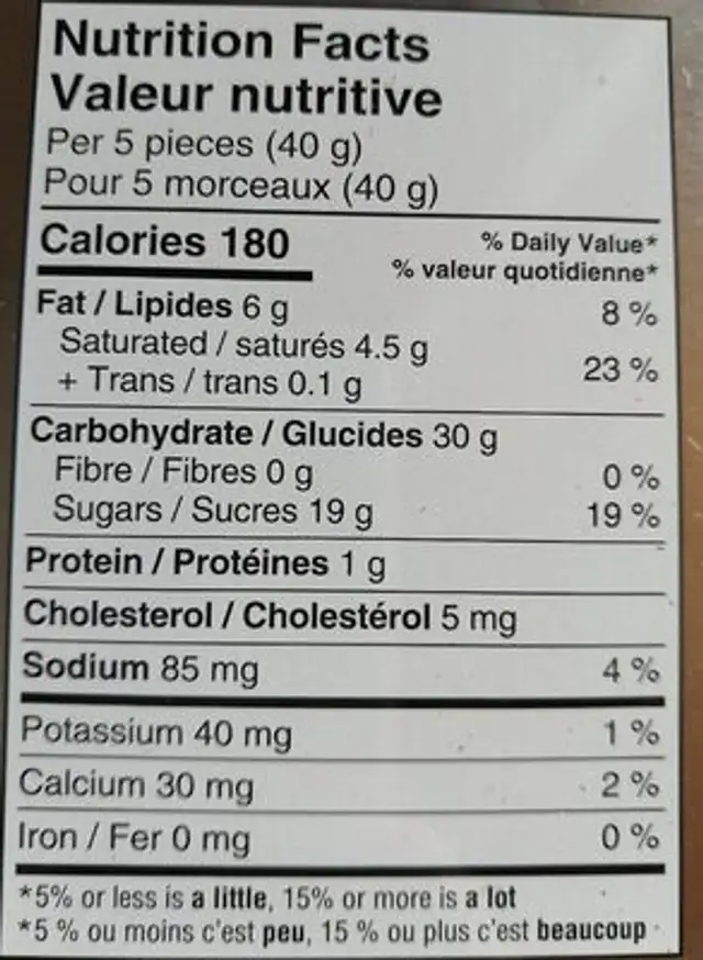CREAMY TOFFEE CRÉMEUX nutrition facts table