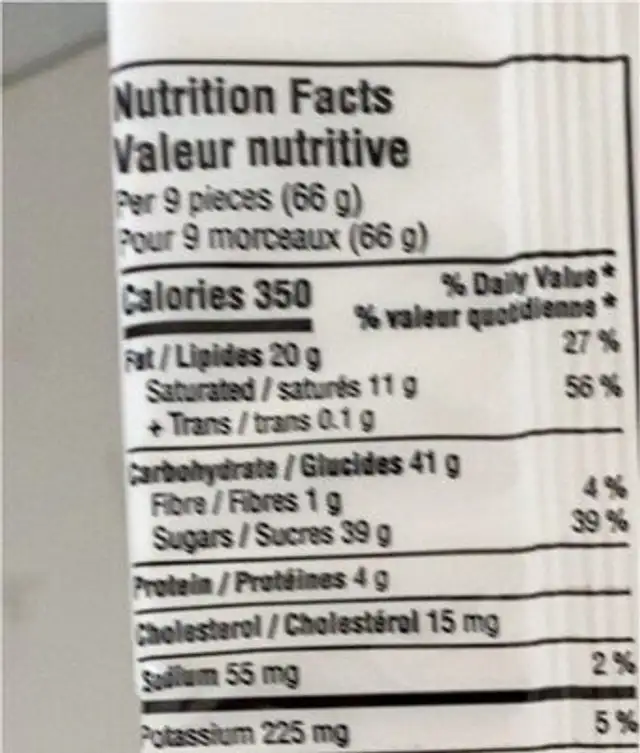 Aero peppemint nutrition facts table
