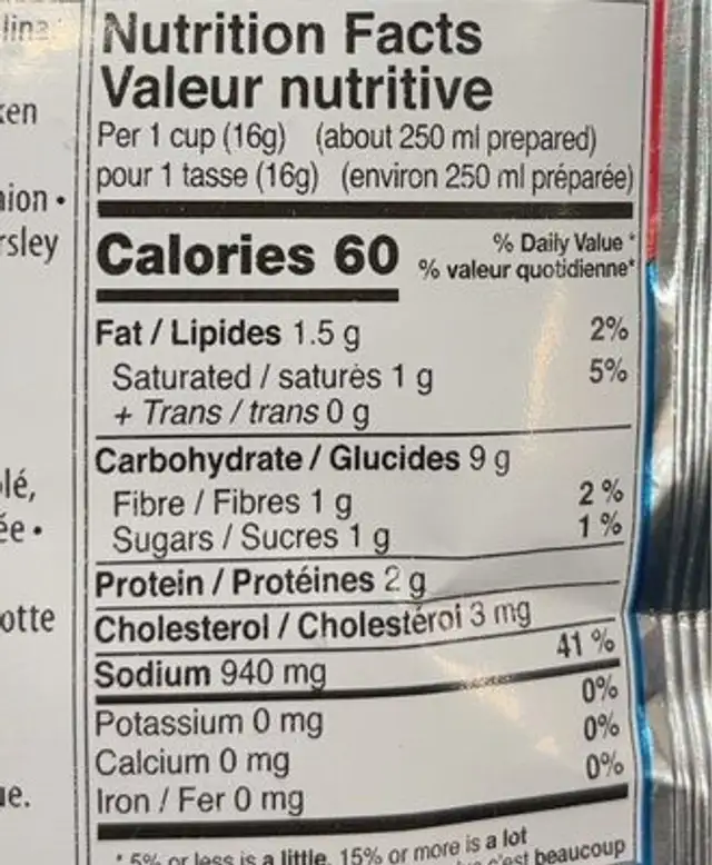 Chicken Soup With Noodles nutrition facts table