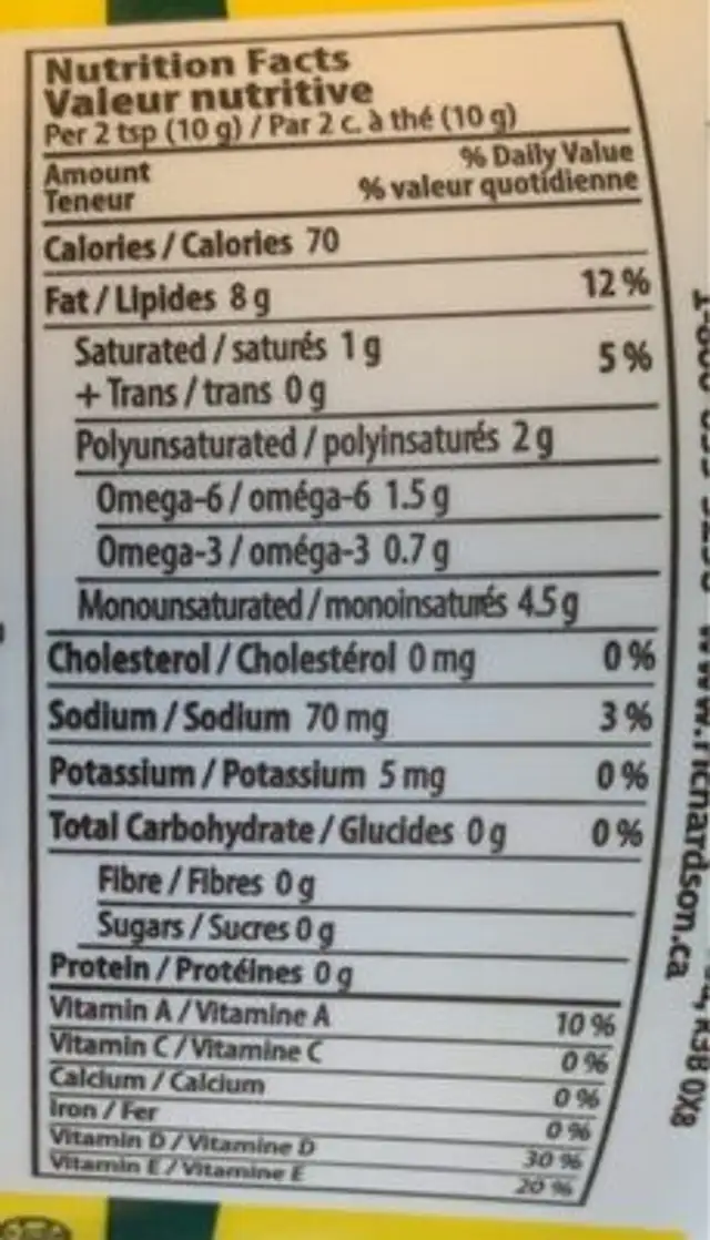Canola Harvest nutrition facts table