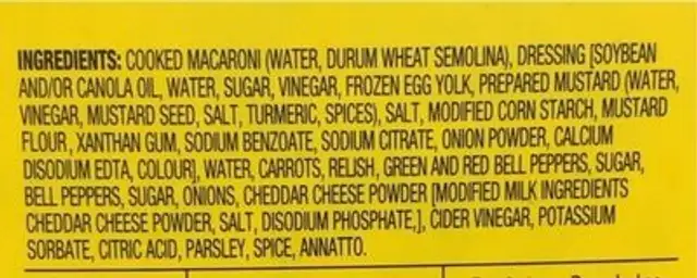 Macaroni and Cheese nutrition facts table