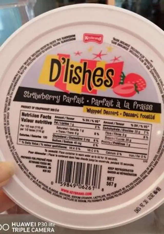 Parfait à la fraise nutrition facts table