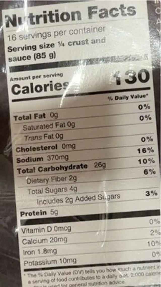 Thin Crust Pizza Kit nutrition facts table
