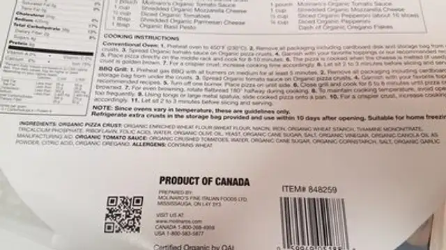 Pizza kit ingredients label