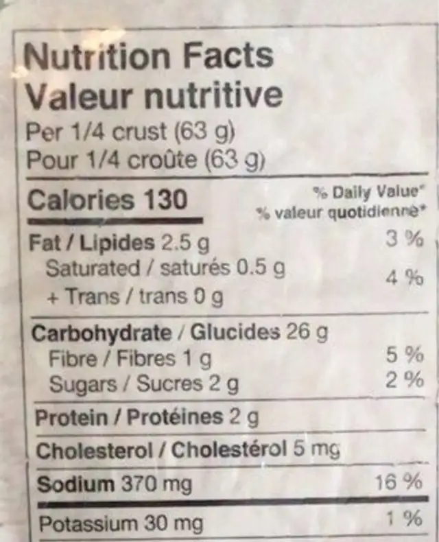 Croûte de pizza aux courgettes sans gluten nutrition facts table