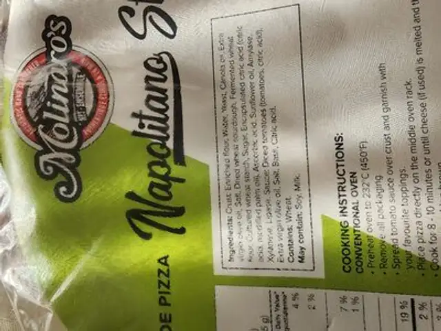 Neapolitan Pizza Kit ingredients label