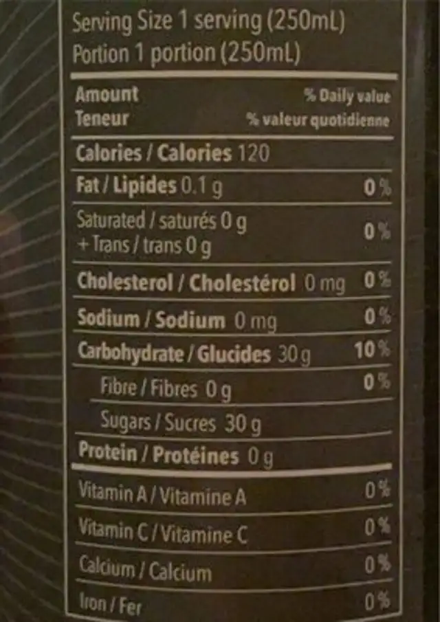 Mio bitter nutrition facts table