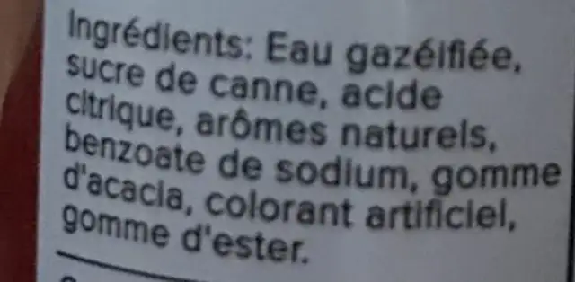 Brio Aranciata rossa ingredients label