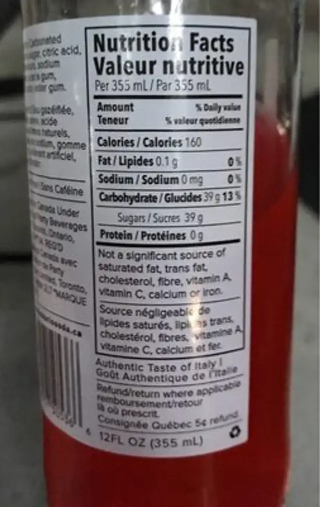 Brio Aranciata rossa nutrition facts table