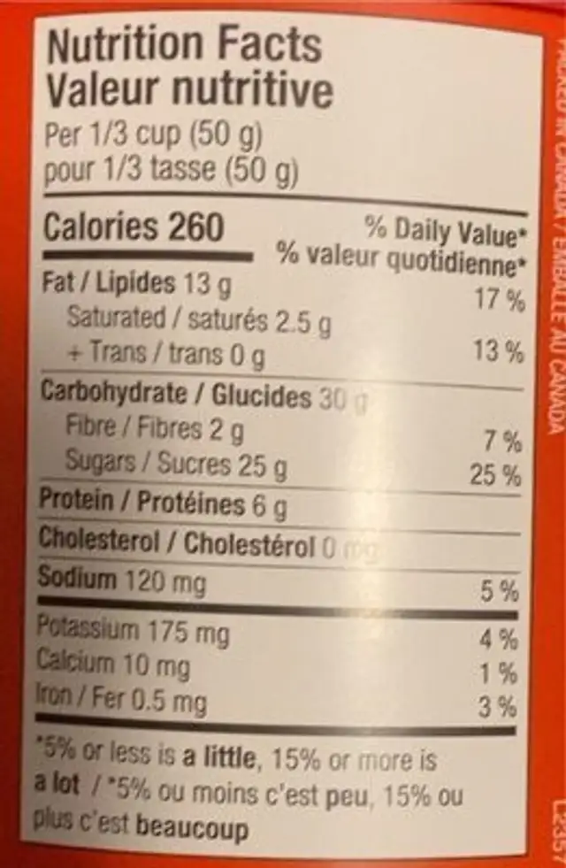 Butter Toffee Peanuts nutrition facts table