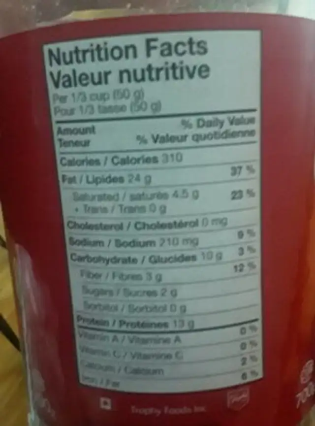 Arachide grillé à sec nutrition facts table