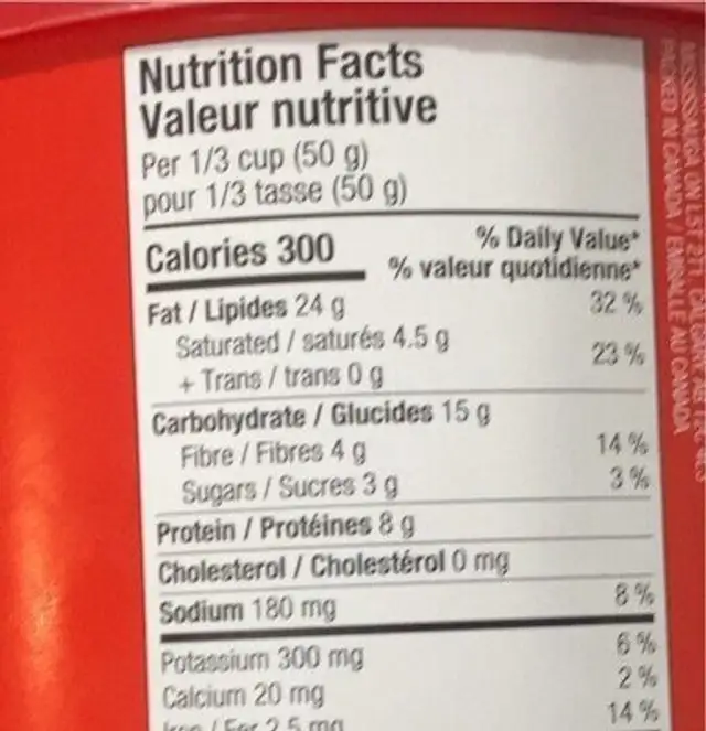 Noix de cajou nutrition facts table