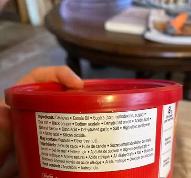 Noix d’acajou ingredients label