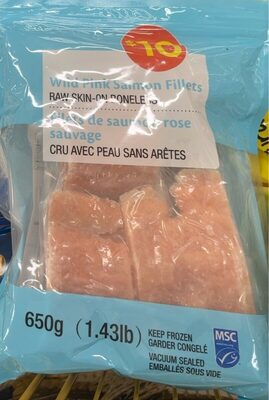 Wild pink salmon fillets raw skin-on boneless front packaging