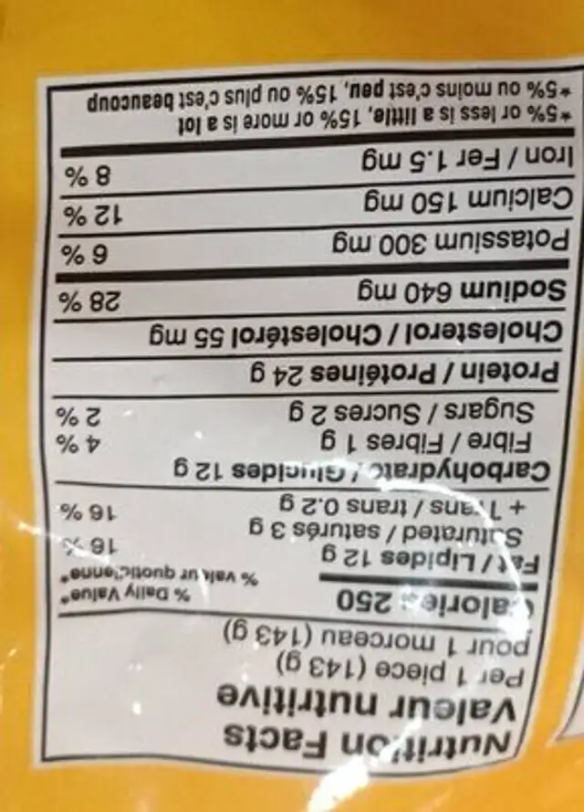 Poulet à la mozzarella nutrition facts table
