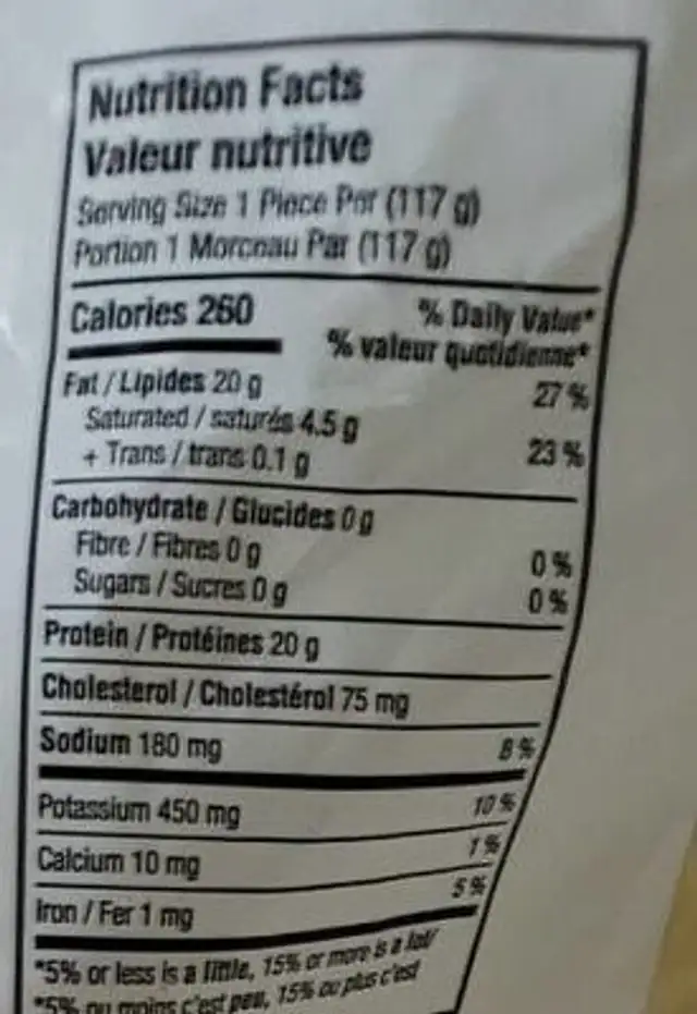 Tournedos poulet nutrition facts table
