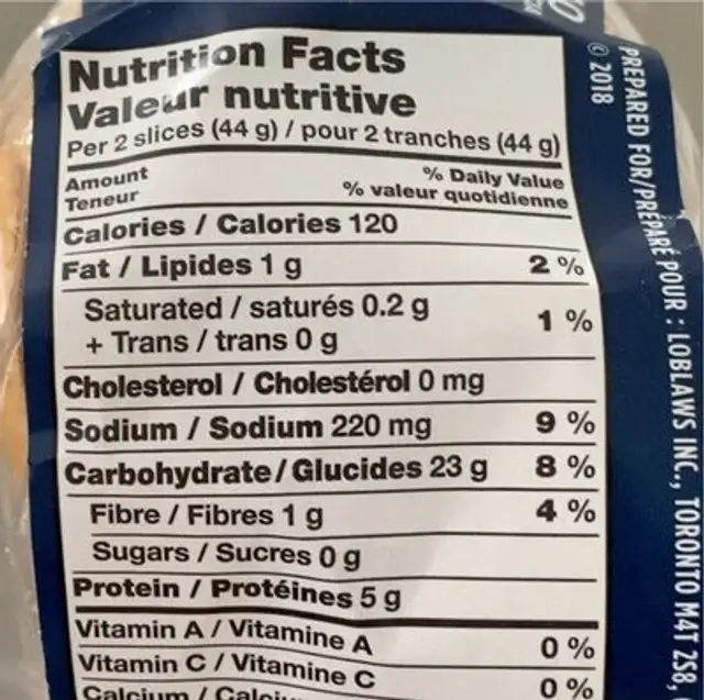 Sliced italian load nutrition facts table