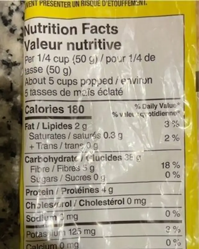 Mais pira nutrition facts table