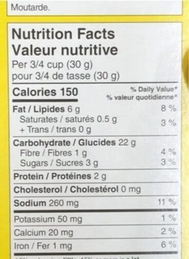 Craquelins aux légumes minces nutrition facts table