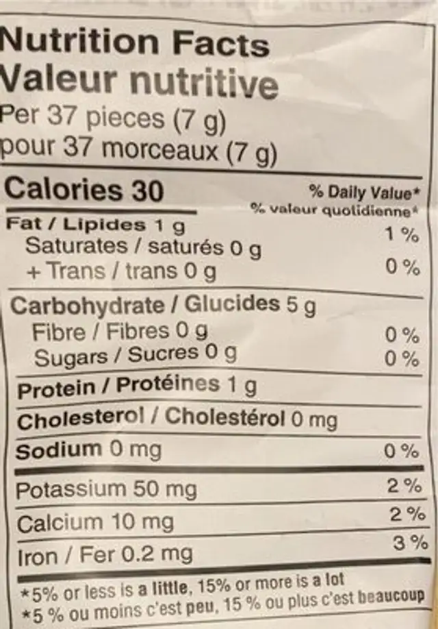 Cheddar Cheese Pea Stars nutrition facts table