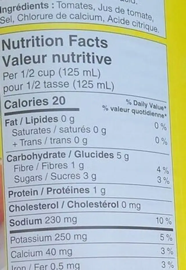 Whole plum tomatoes nutrition facts table
