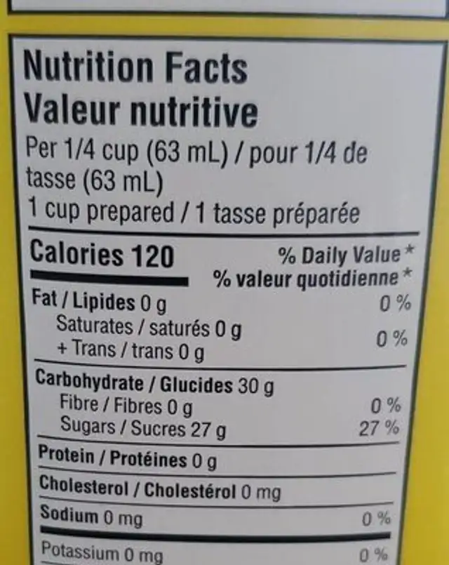punch aux raisins nutrition facts table