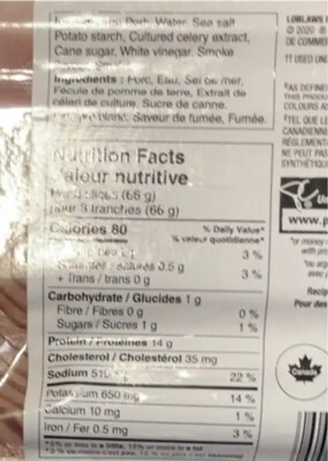 Black Forest Ham nutrition facts table