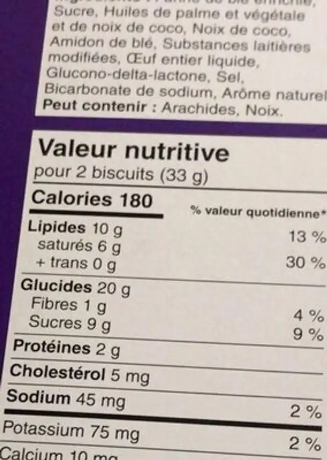 Biscuits Noix de Coco grillés ingredients label