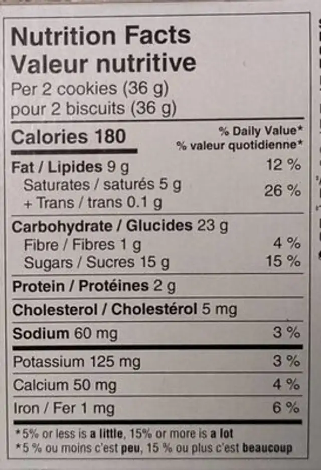 Belgian Chocolate Slamscuits nutrition facts table