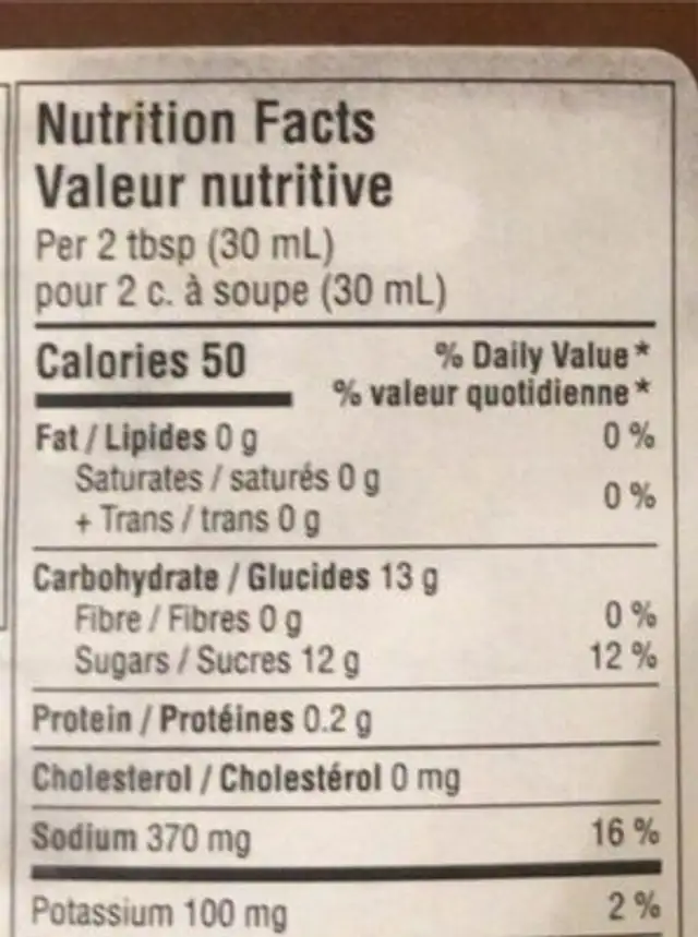 Hickory Smoke Barbecue Sauce nutrition facts table
