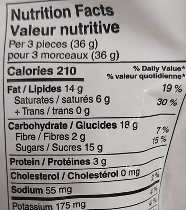 Dark chocolate almond butter melts nutrition facts table