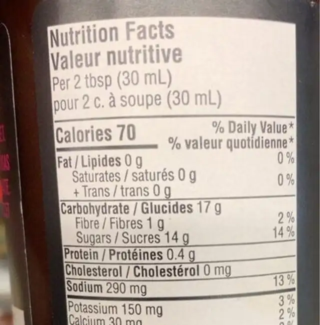 Sweet nutrition facts table