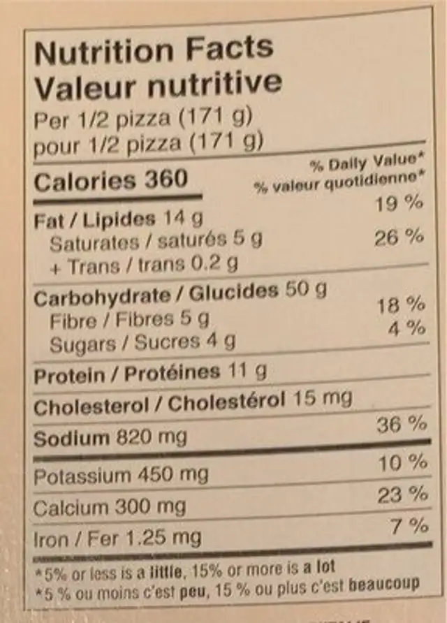 Pqun plat au chou-fleur nutrition facts table
